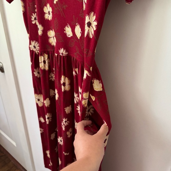 Vintage 90s Talbots Red Floral Midi Dress Petite M Cottagecore Prairie Granny - Picture 2 of 8